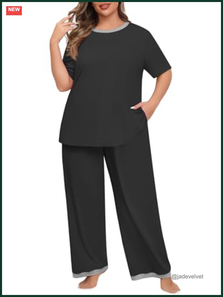 Plus Size Pajama Set 2 Piece Short Sleeve Lounge With Pockets